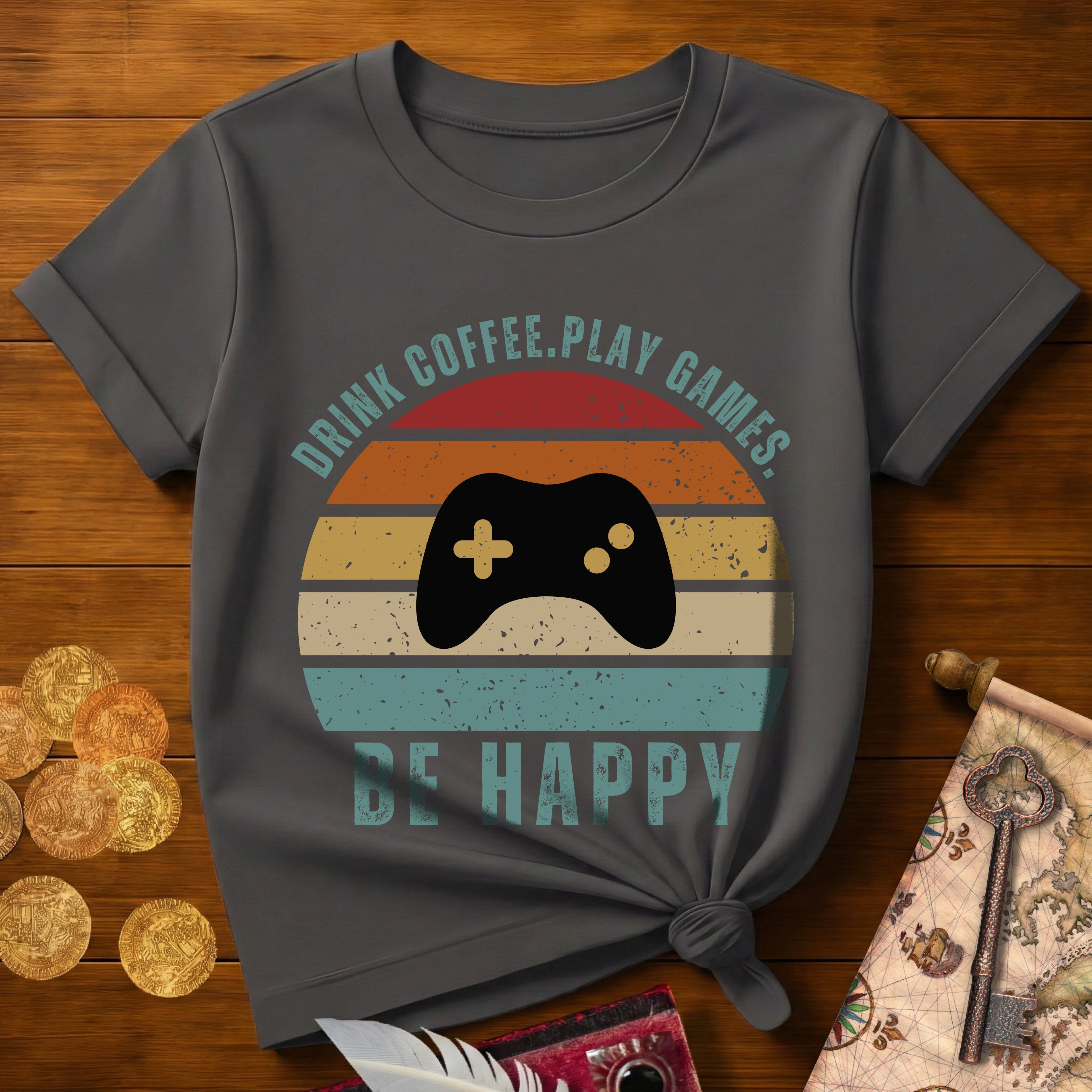 Drink Coffee Play VG Be Happy T-Shirt