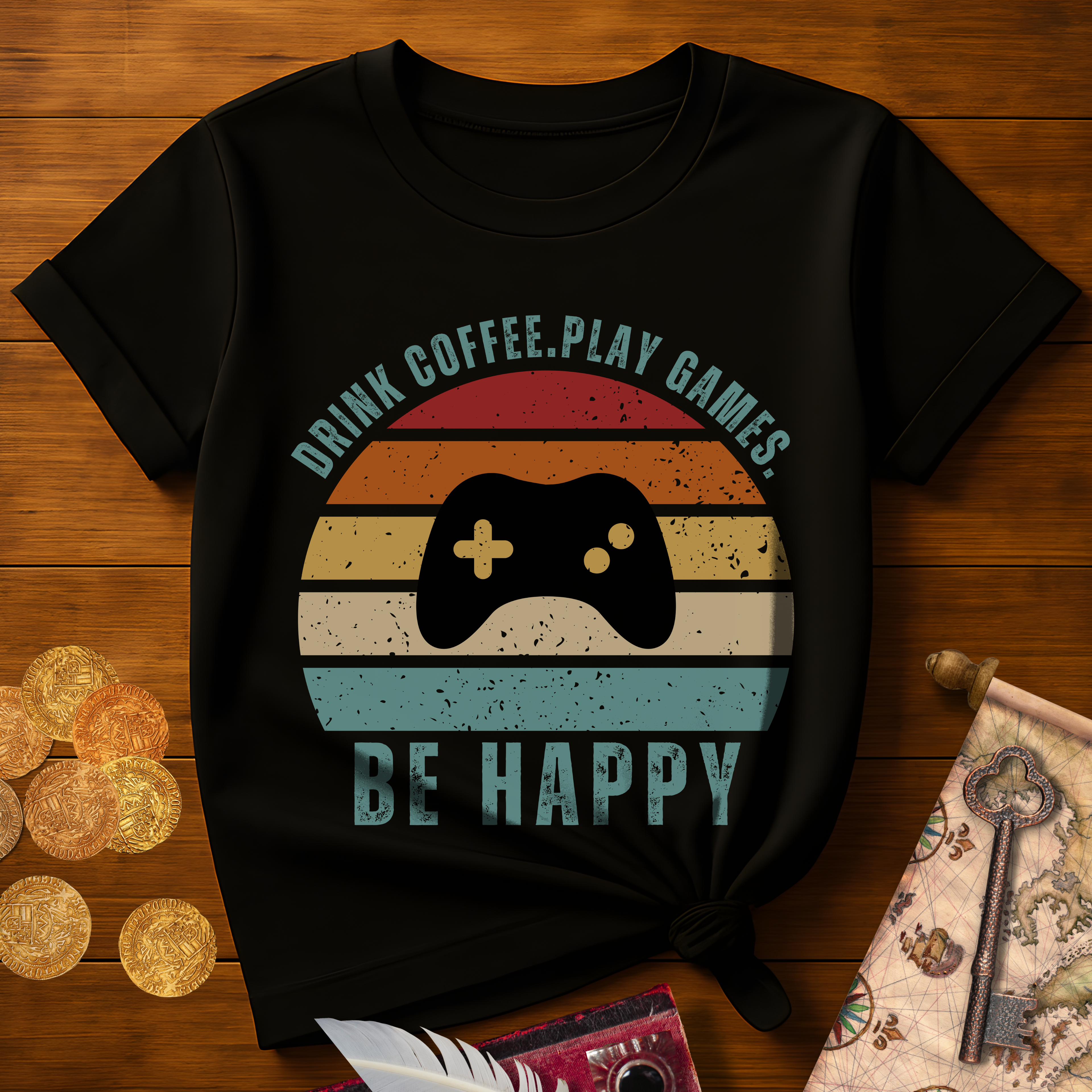 Drink Coffee Play VG Be Happy T-Shirt
